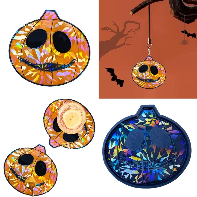 DIY Halloween Gift Holographic Laser Sewing Mouth Pumpkin Coaster Silicone Mold Skeleton Pumpkin Pendant Resin Mold