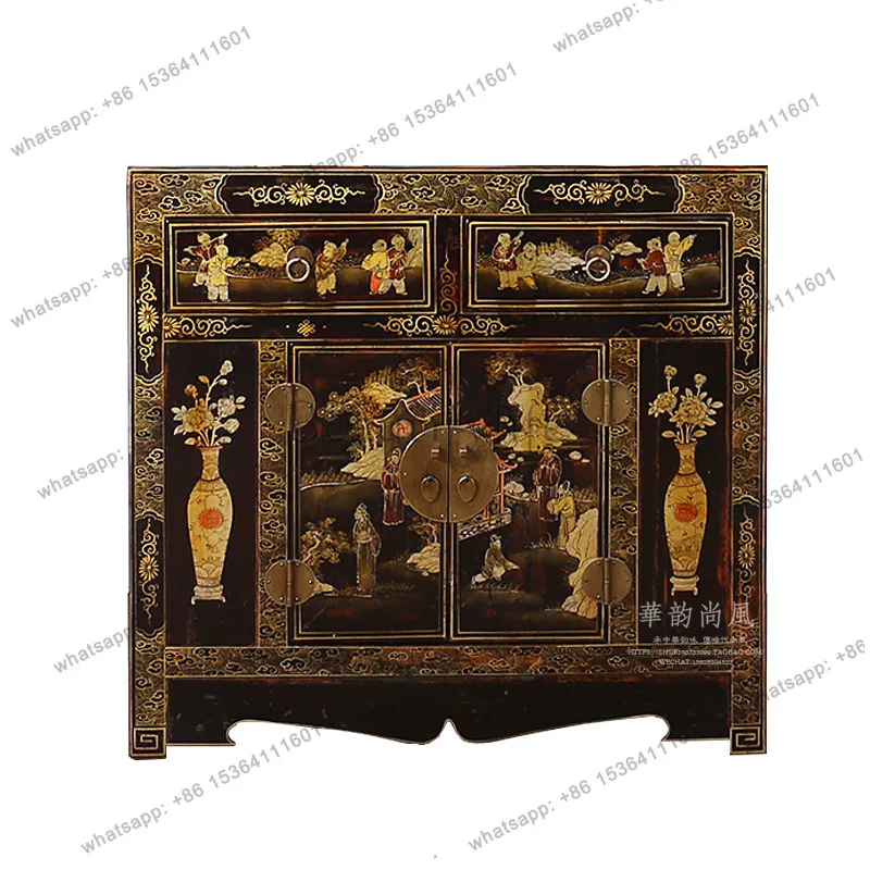 PG new Chinese-style gold-painted entrance cabinet is old and simple solid wood painted hand-painted decorative cabinet