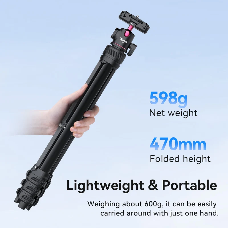 Ulanzi TT51 Aluminium Alloy Portable Tripod with 360 Rotation Ballhead Phone Clamp Lightweight Tripod for Phone Camera Vlog