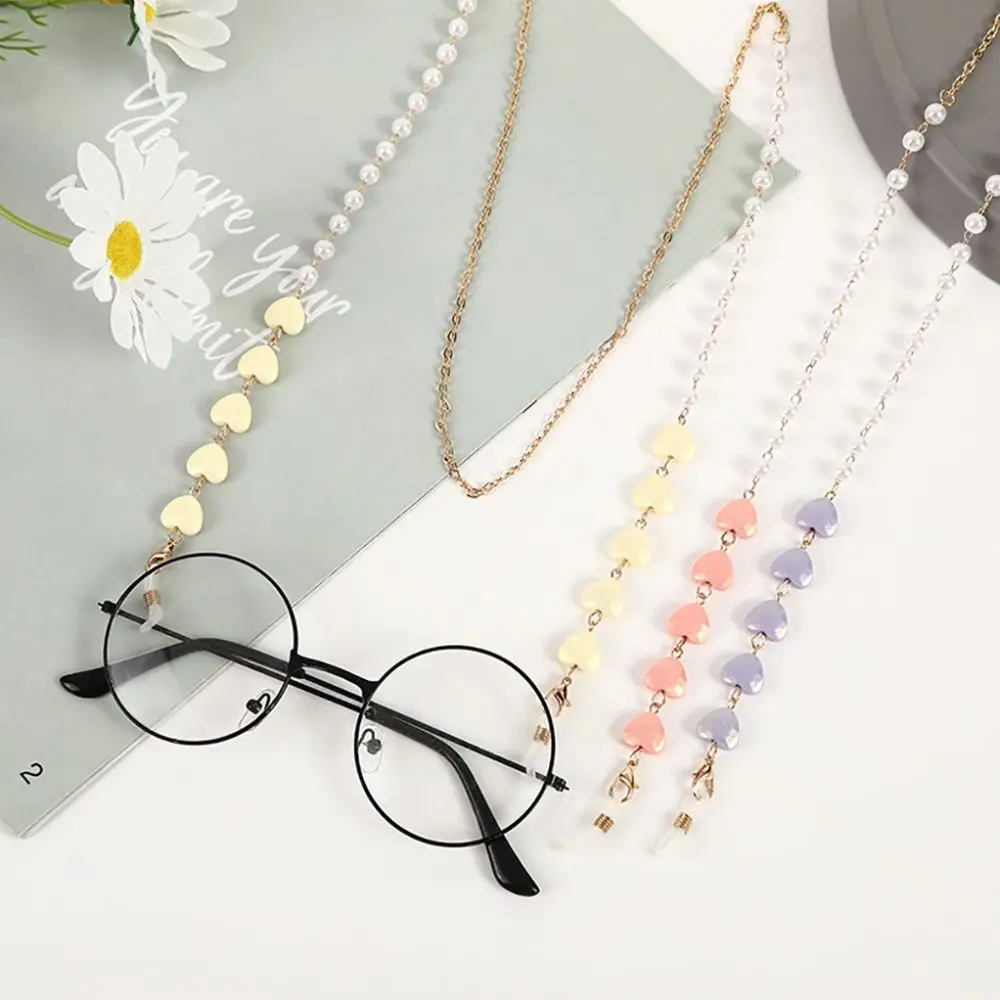 

1PC Fashion Glasses Chain Heart Shape Imitation Pearl Eyeglasses Lanyard Beaded Chain Reading Spectacles Holder