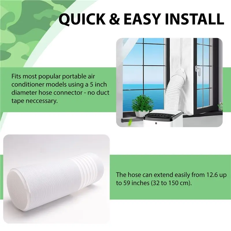 A66T-Air Conditioner Portable Exhaust Hose- 5 In Diameter Size - 59 In Long - Universal Flexible Counter Clockwise Tube