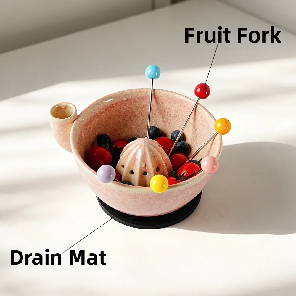 Ceramic Berry Swirl Bowl Central Drain Rotating Water Flow Berry Washing Bowl Self-Rinsing Structure Side Water Inlet