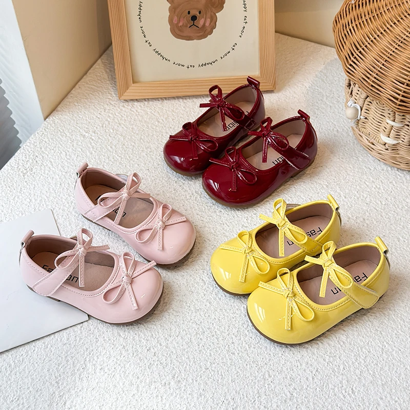 

Spring Autumn Toddler Girls Patent Leather Mary Jane Shoes Bow Decor Non-Slip Soft Sole Daily Party School Wedding Outdoor Wear