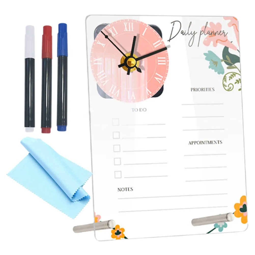 

Набор из 1 прозрачной акриловой настольной доски для заметок с часами, сухостираемой поверхностью и функцией планирования для офиса, многофункциональный, с возможностью письма