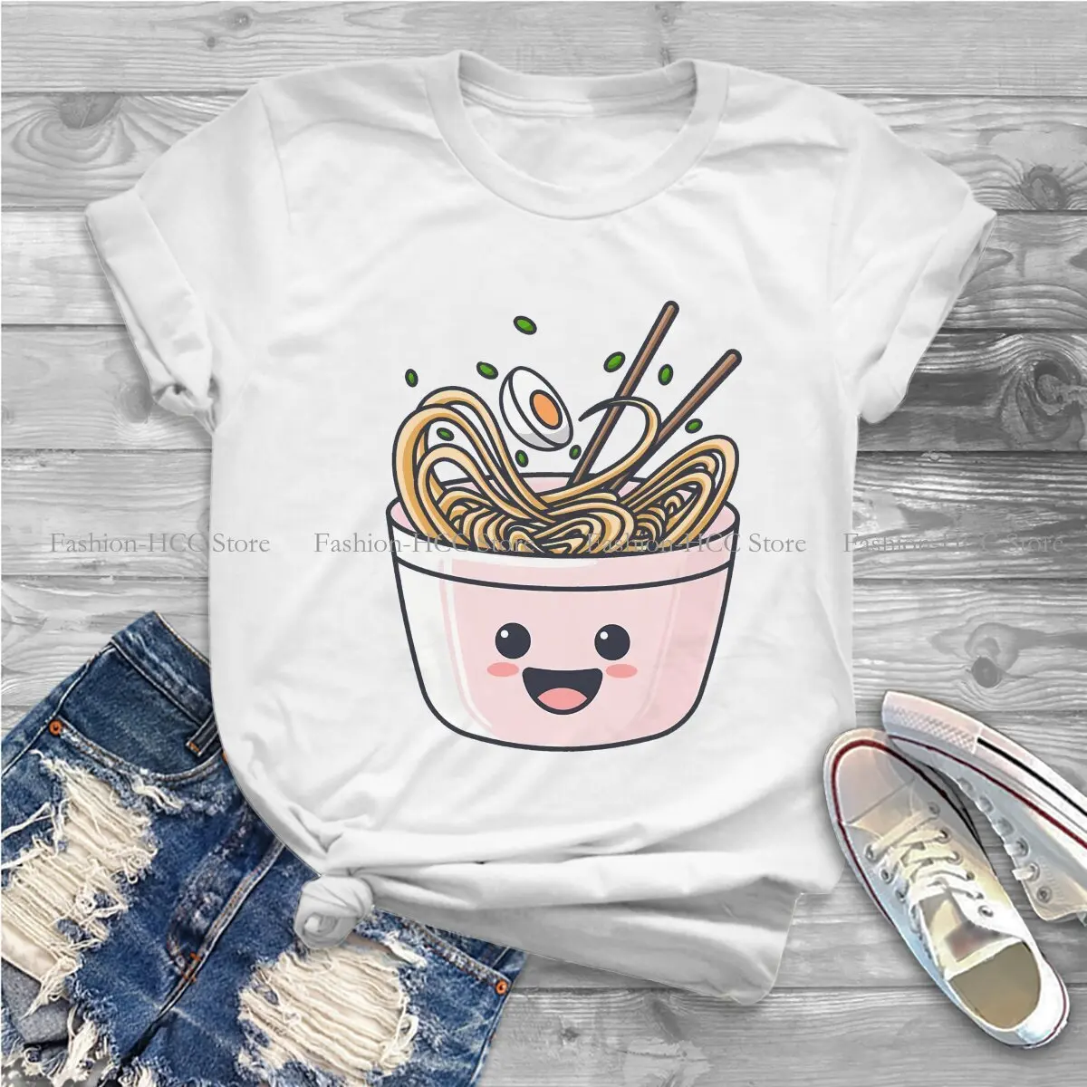 Cute Egg Style Polyester TShirt The Great Ramen Off Kanagawa Top Quality Hip Hop Gift Clothes T Shirt Stuff