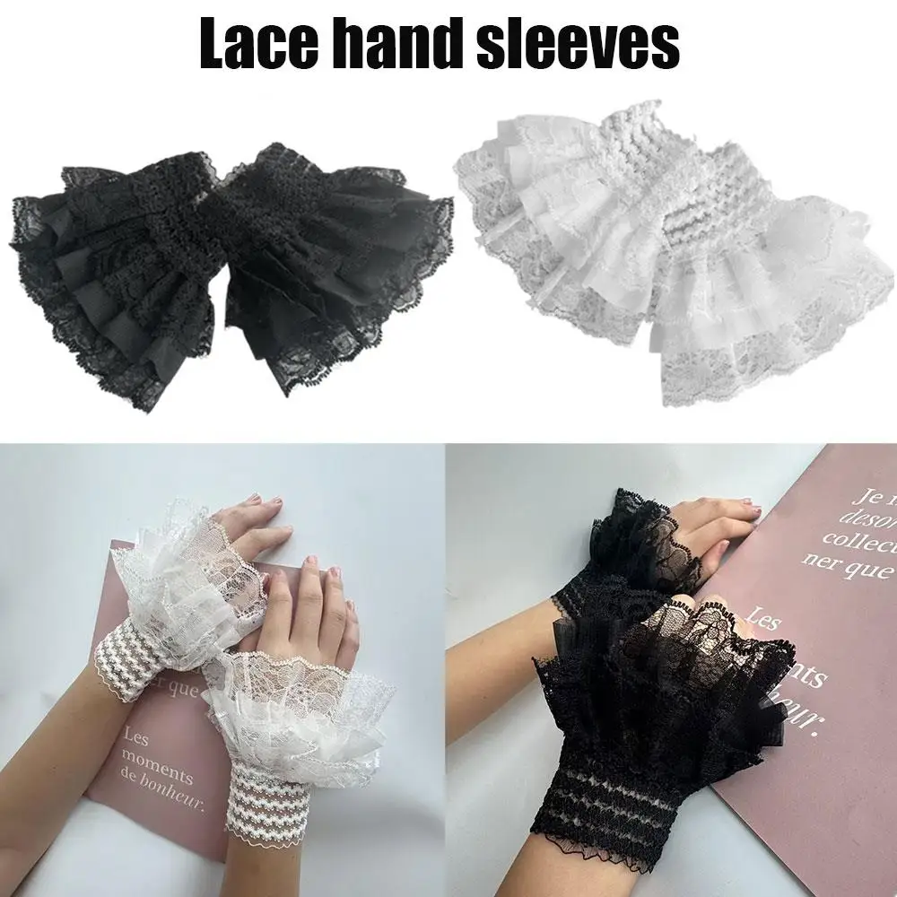 Stretch Wrist Lace Horn Cuffs Detachable Shirt Fake Sleeves Wristband False Cuffs Gothic Lolita Hand Wrist Cuffs LaceTrim Maid