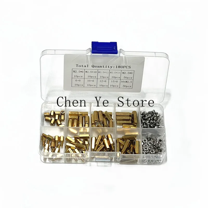 120/180PCS M3 M2.5 Solid Brass Copper Hex Standoff Hexagon Pillar Spacer Column Screw Nut Washer Assortment Kit Set PCB Mother