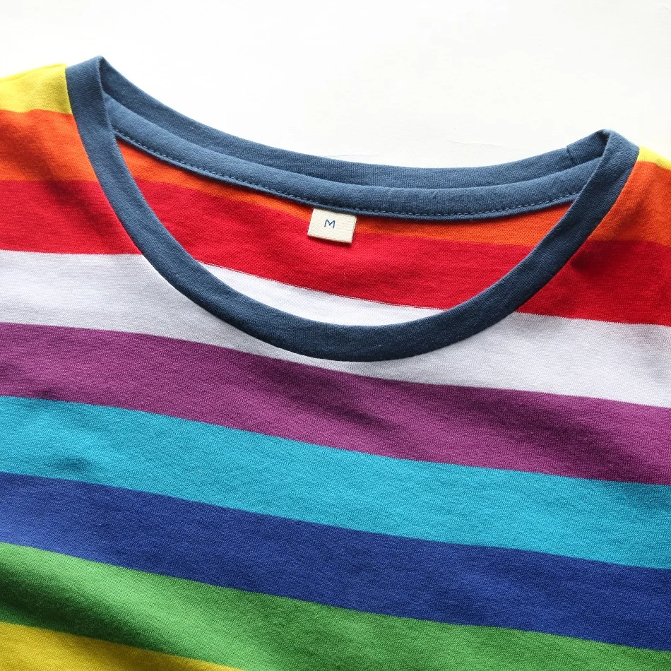 Rainbow T Shirt for Women Colorful Stripe Tshirt Crew Neck Top Tees Woman Short Sleeve Striped Top Summer Casual