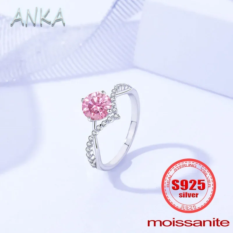 ANKA NEW S925 Sterling Silver 1CT Moissanite Ring Personalized Light Luxury Style Colorful Moissanite Ring