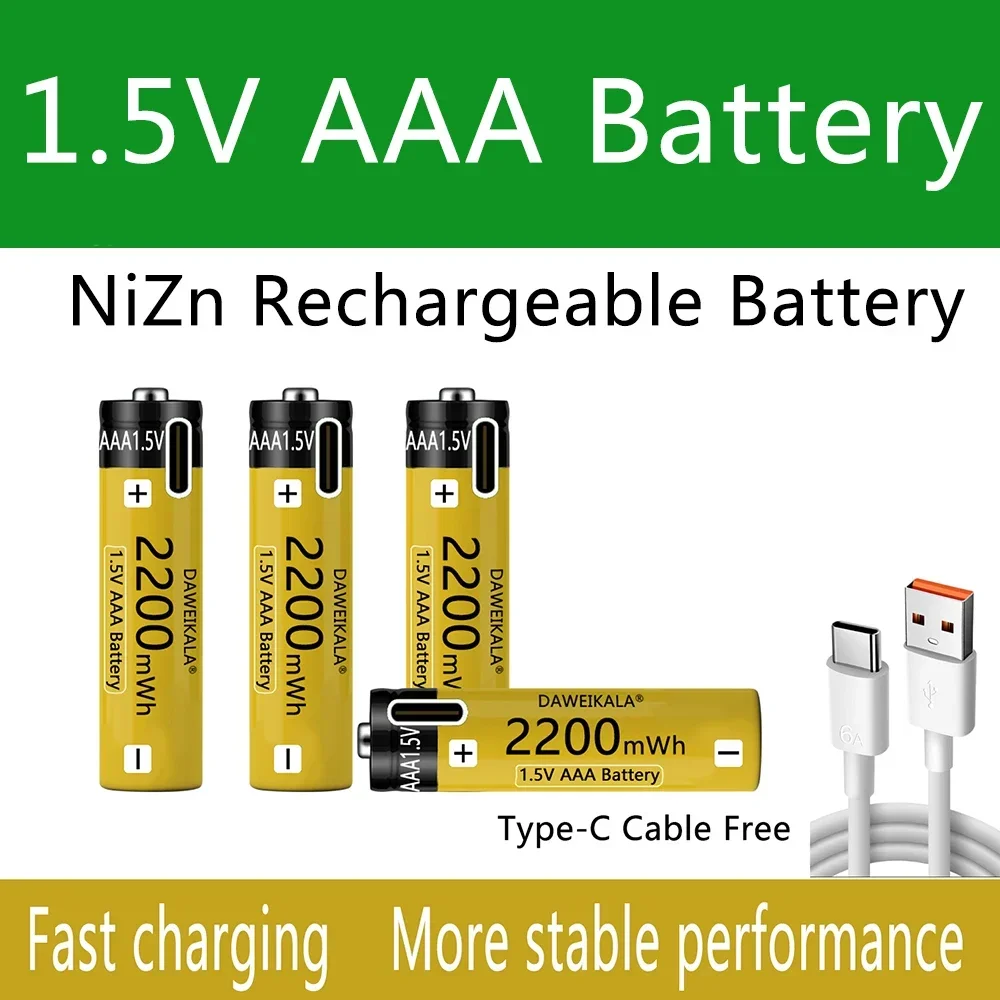 AAA Battery 1.5V Rechargeable battery NiZn Battery Stable performance long usage time camera toys batteries Type-C fast charging