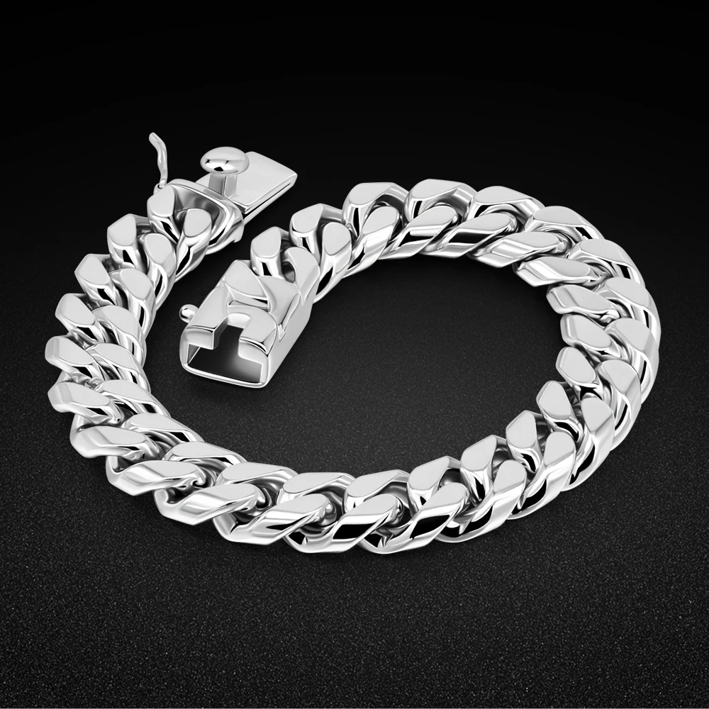 925 Sterling Silver Bracelets Hip Hop 12 mm Cuban Chain Bracelet for Women Classic Bracelet for Men Friendship Bracelet Female