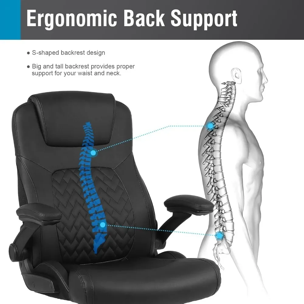 Executive Ergonomic Office Chair-Big and Tall Office Chair for Heavy People, PU Leather Computer Desk Chair with Flip-up Armrest