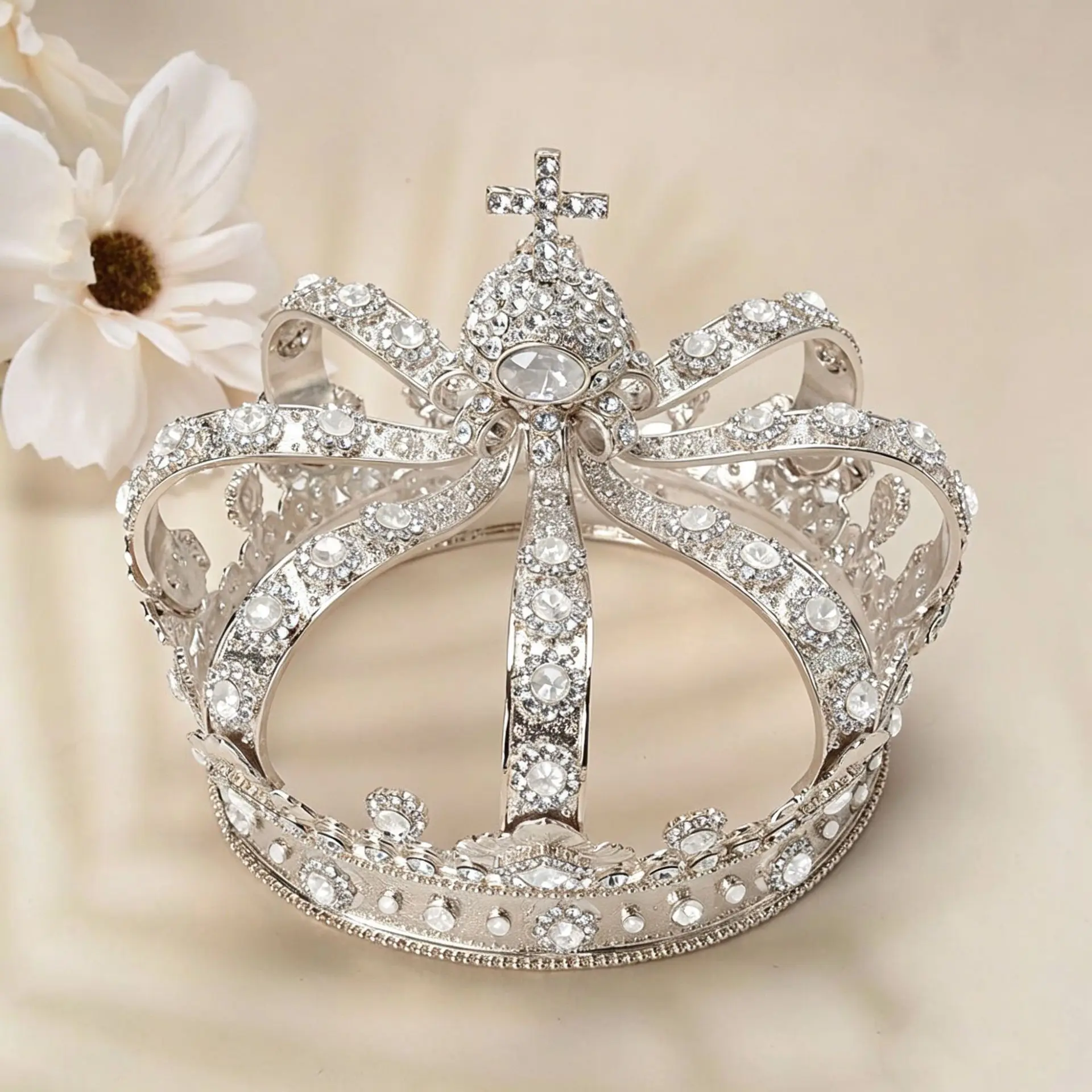 Royal Cross Crown Castle Rhinestone Tiara Party Headwear