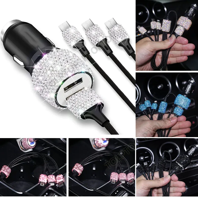 

NEW Dual USB Car Charger Bling Bling Handmade Rhinestones Crystal Car Decorations for Fast Charging Car Decors for iPhoneSamsung