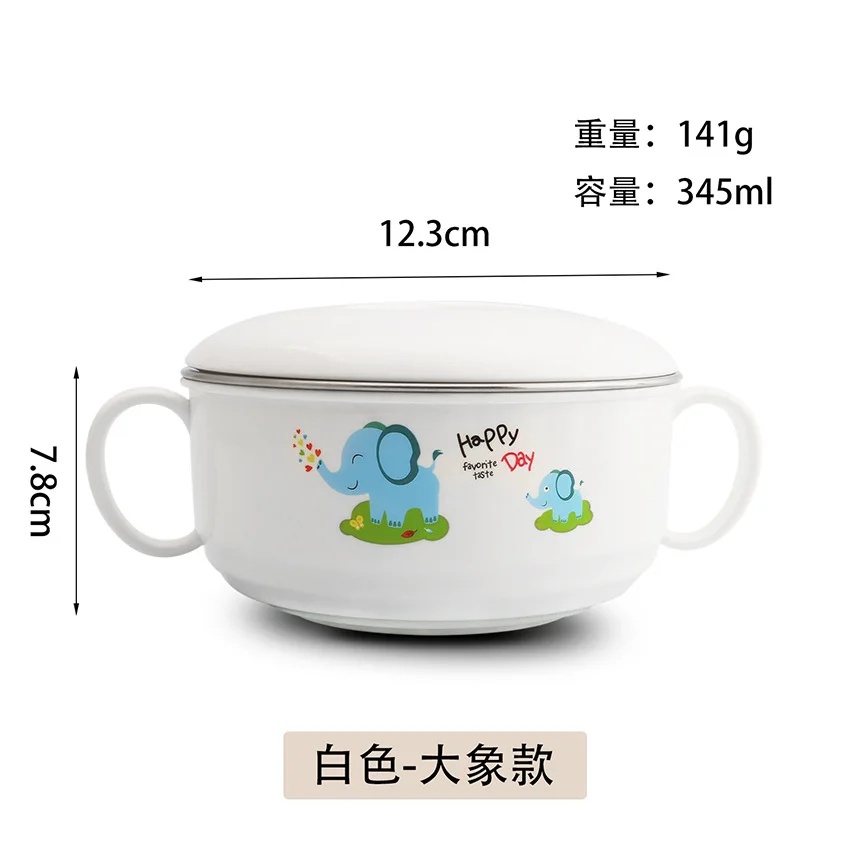 Baby Feeding Bowl 304 Stainless Steel Insulation Cartoon Children Tableware Cartoon Printed Baby Food Supplement Bowl 350ML