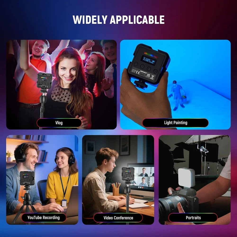 

Stable Performance-Magnetic RGB Camera LED Panel Light, 360° Full Color Small Video Light Portable Recording Selfie Photography