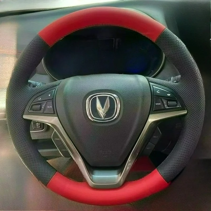 Hand-stitched renovation wear-resistant Non-slip black red leather car steering wheel cover For Chang'an CS75 CS55 CS35PLUS