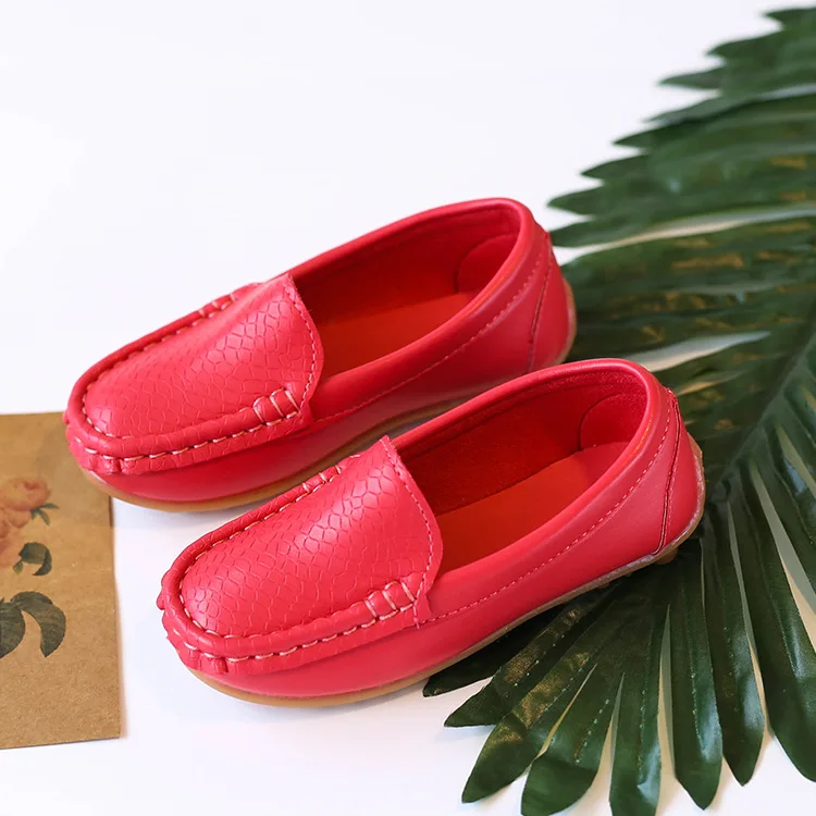 Kids'Casual Shoes Solid Color PU Leather Fashion Spring Flat Shoes For Children Anti-slip Black White Shoes Size 21-36