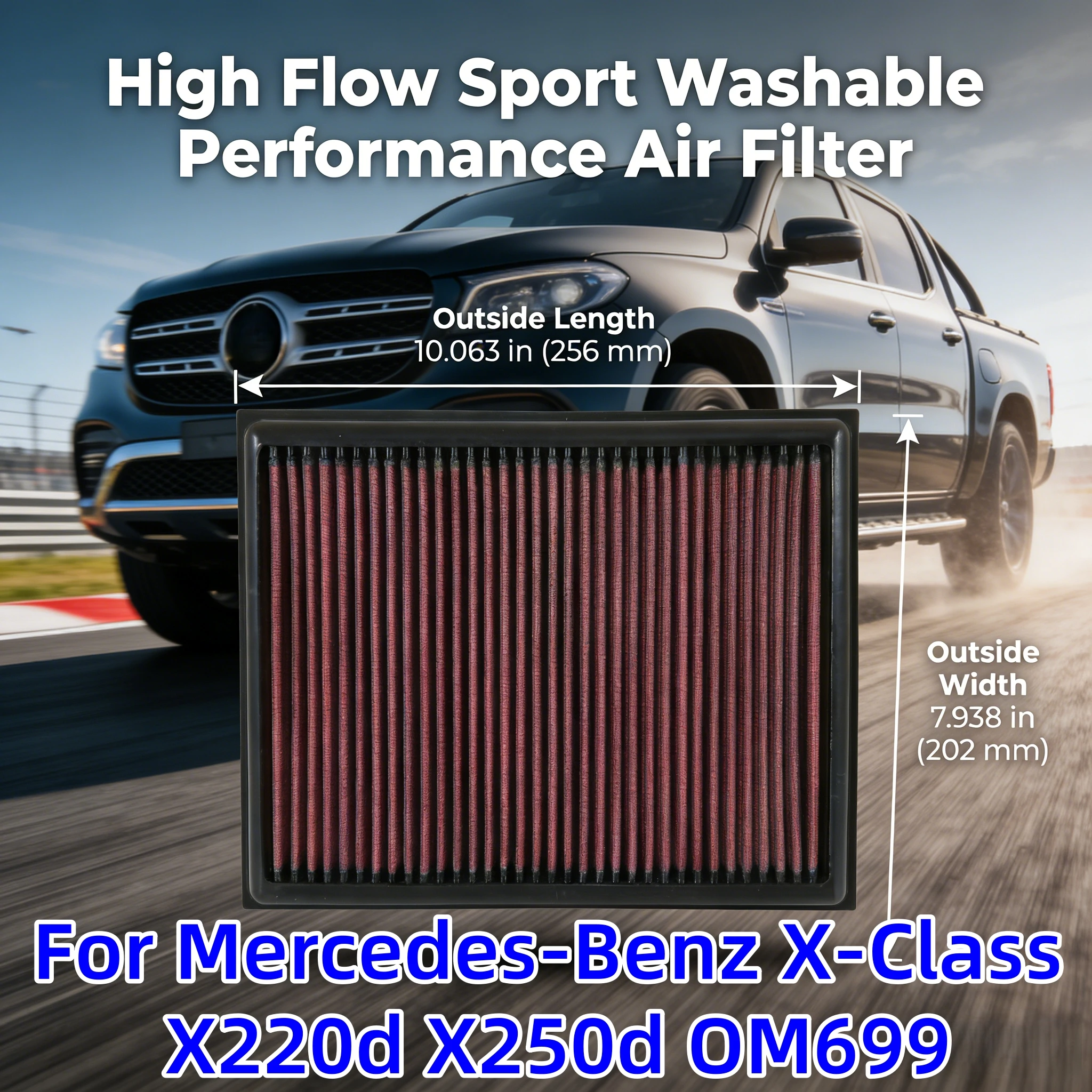 

For Mercedes-Benz X-Class X220d X250d OM699 High Flow Sport Washable Performance Air Filter Intake System Replacement 33-3059