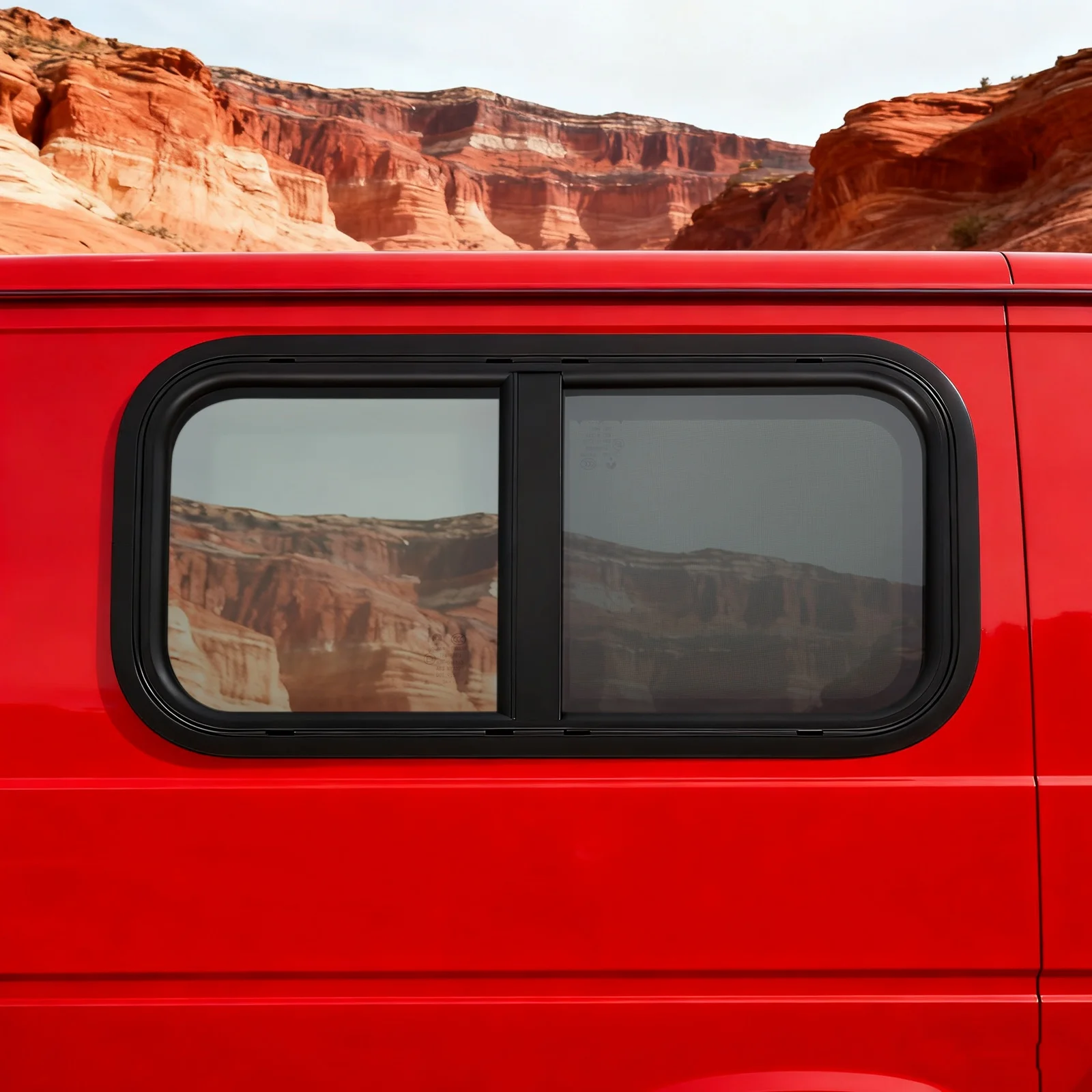 RV-Schiebefenster für Wohnmobile, Ersatzfenster aus Aluminiumlegierung, gummiertes gehärtetes Glas, 25 % Lichtdurchlässigkeit, hohe Privatsphäre mit Insektenschutz und Ablauflöchern