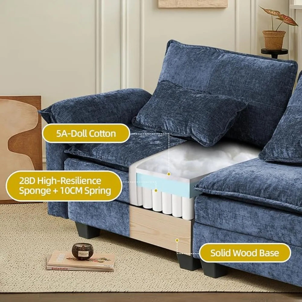 Modular Sectional Sofa for Living Room, Cloud Couch Sectional with USB, Movable Ottoman, 3-Layer, Modern Chenille Fabric image 4