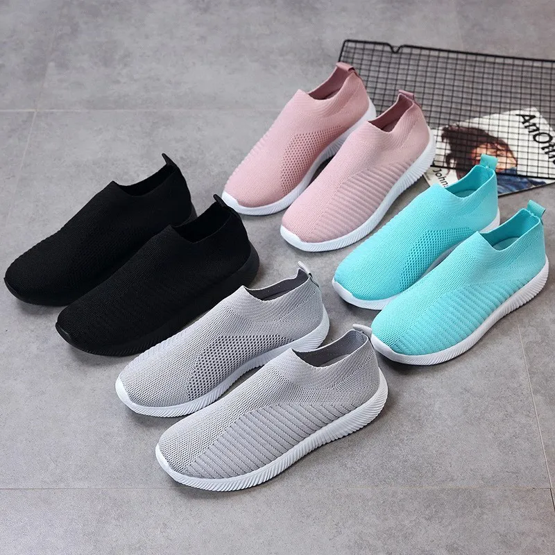 

Spring Summer 2020 Large Size Women's oes Breathable Slip-On Casual Fly Knitting Flat Bot Ladies Single oes