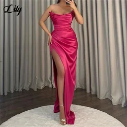 Lily Fuchsia Elegant Sexy Wedding Party Dress Side Split Celebrity Dresses Stain Mermaid Special Occasion Dresses robes du soir