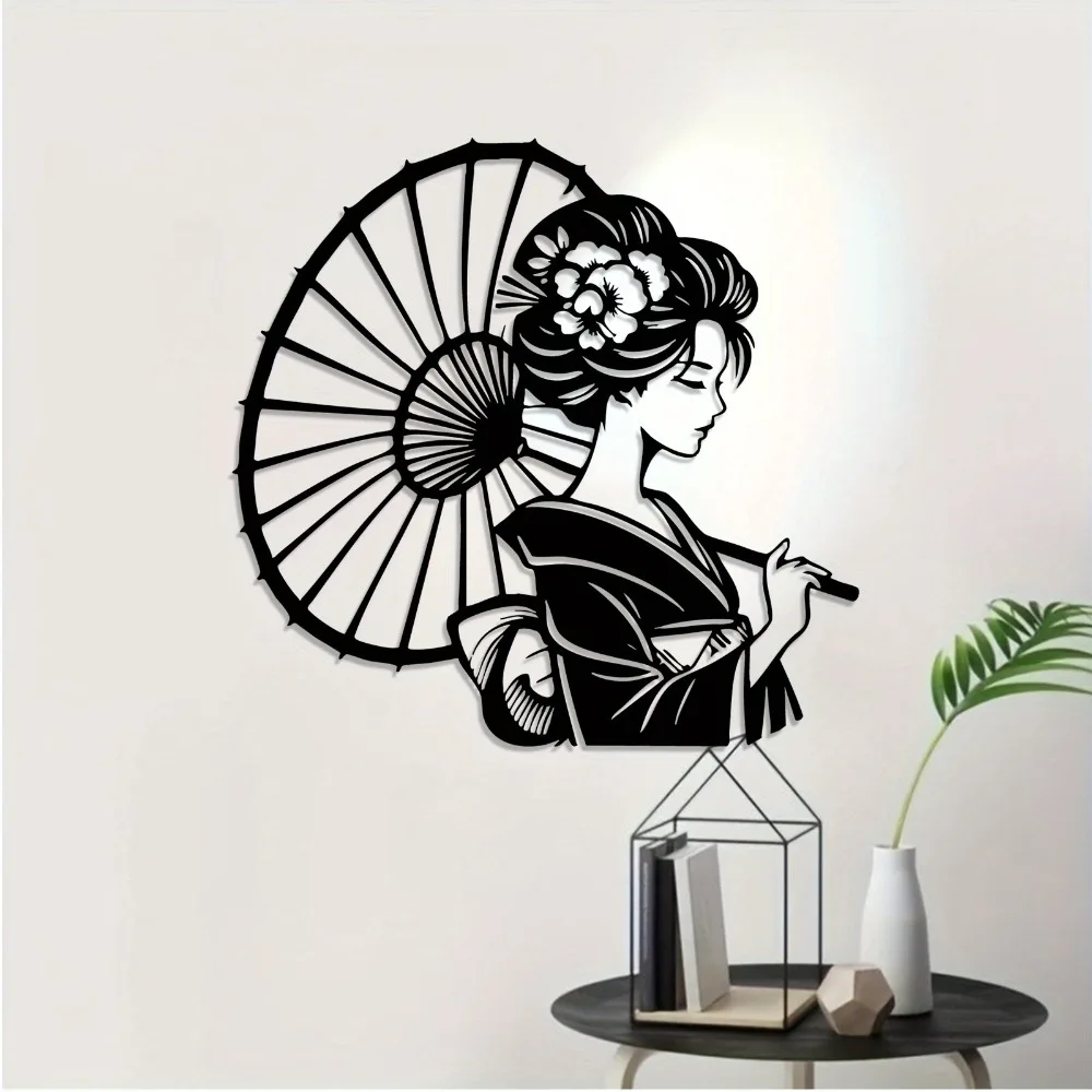 Geisha Iron Metal Wall Art, Asian Style Wall Decor for Living Room Bedroom, Elegant Home Gift