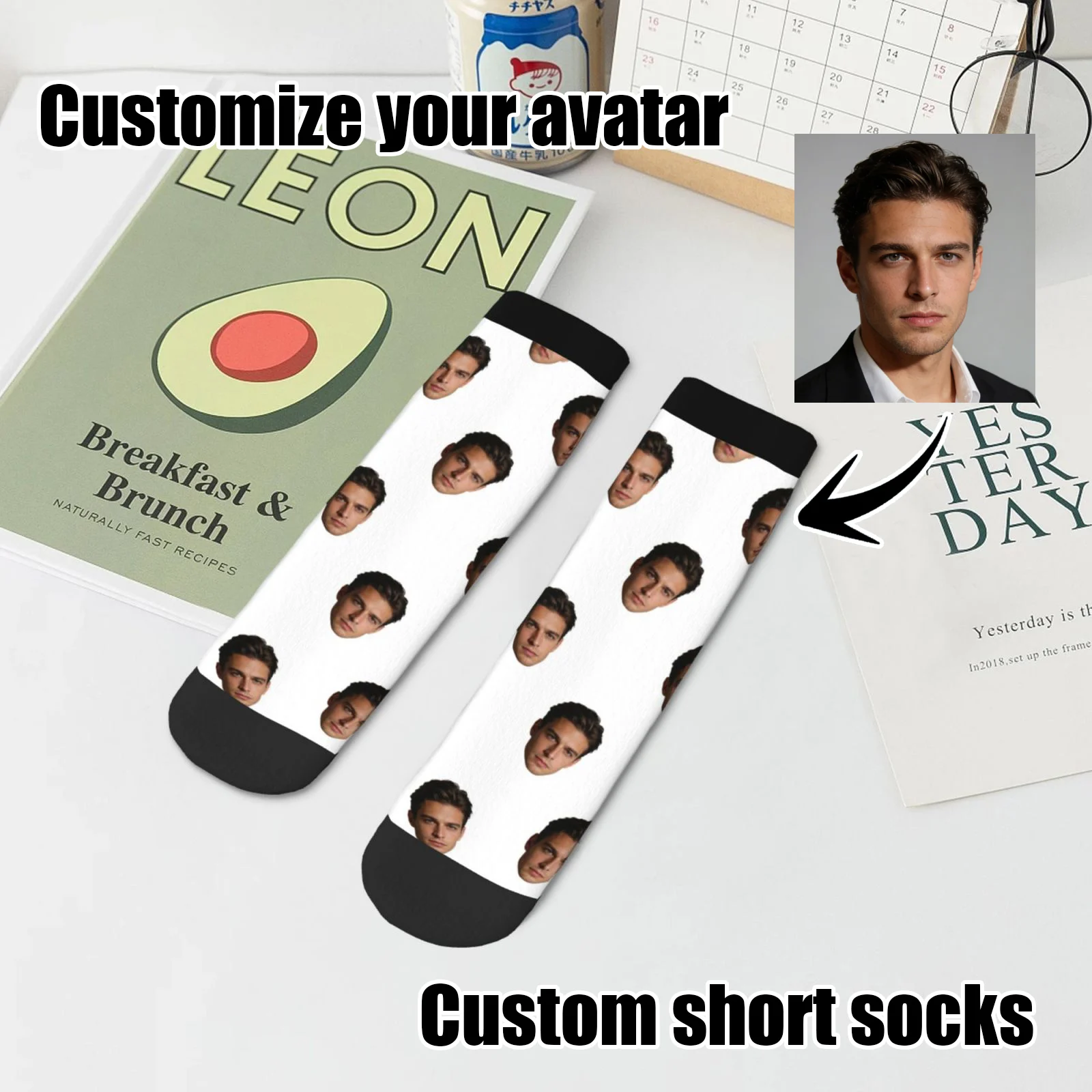 جوارب قصيرة مخصصة للرجال والنساء، جوارب صور مخصصة، جوارب صور شخصية، جوارب صور، هدايا شخصية