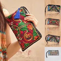 Ethnic Style Eembroidered Long Wallet Retro Large Capacity Handbag Womens Banquet Bag Mobile Phone Zero Wallet