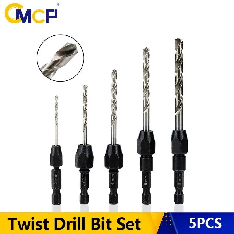 CMCP Twist Drill Bit Set 1/4 Inch Shank 2/3.2/4/5/6mm Countersink Drill Bit Set 5pcs Hole Cutter Core Drill Bit For Woodwork