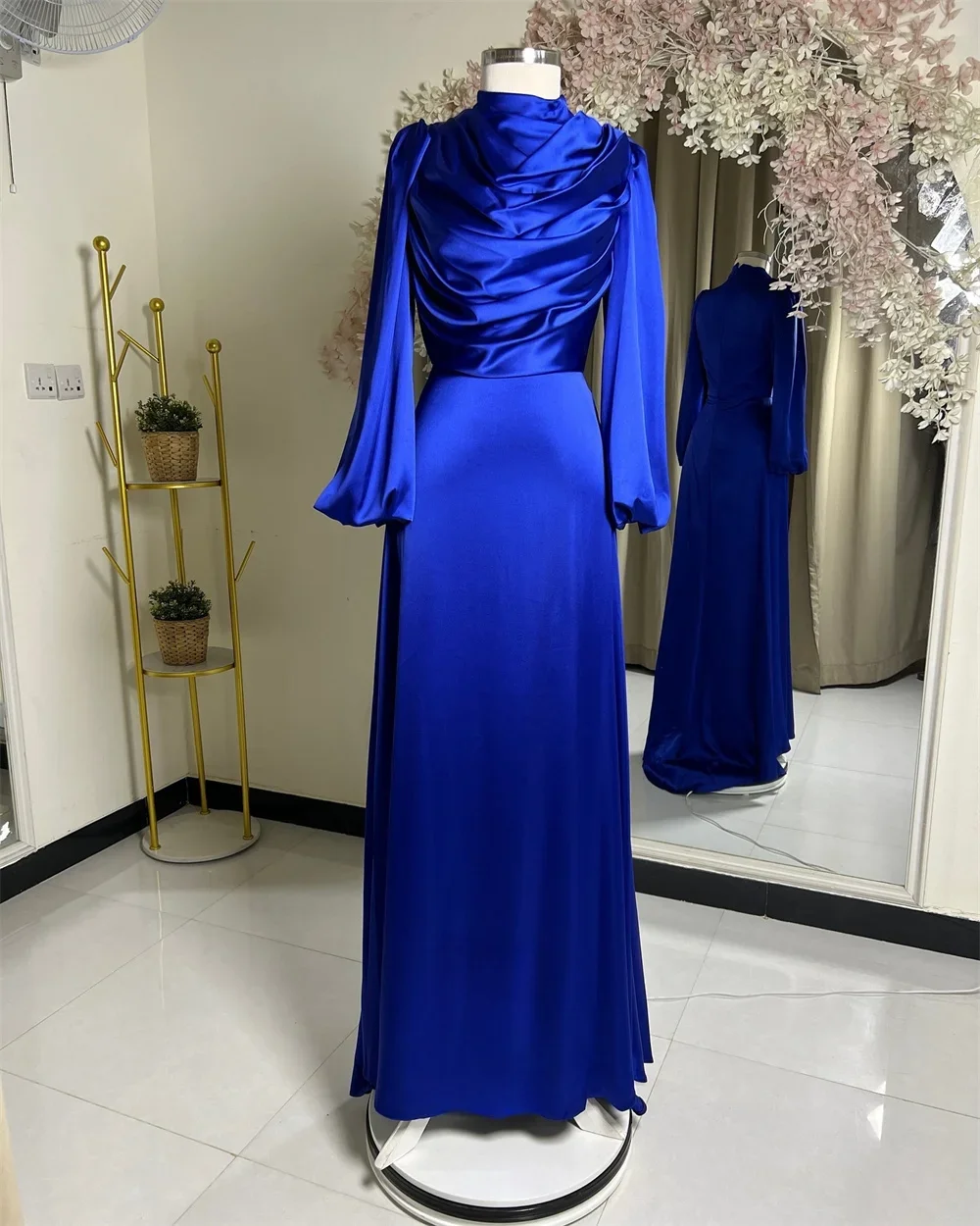 Customized Evening Gown Prom Dearin Scoop Neckline A-line Floor Length Skirts Vertically Bespoke Occasion Dresses Formal Dress S