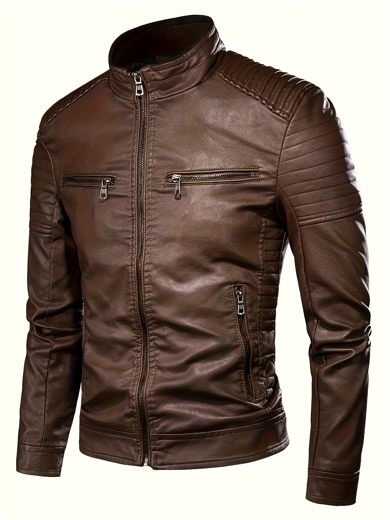 Mens Punk Motorcycle Jacket Vintage Biker Style Stand Collar Full Zip Windbreaker Durable Outerwear Fashion Moto Gear Casual