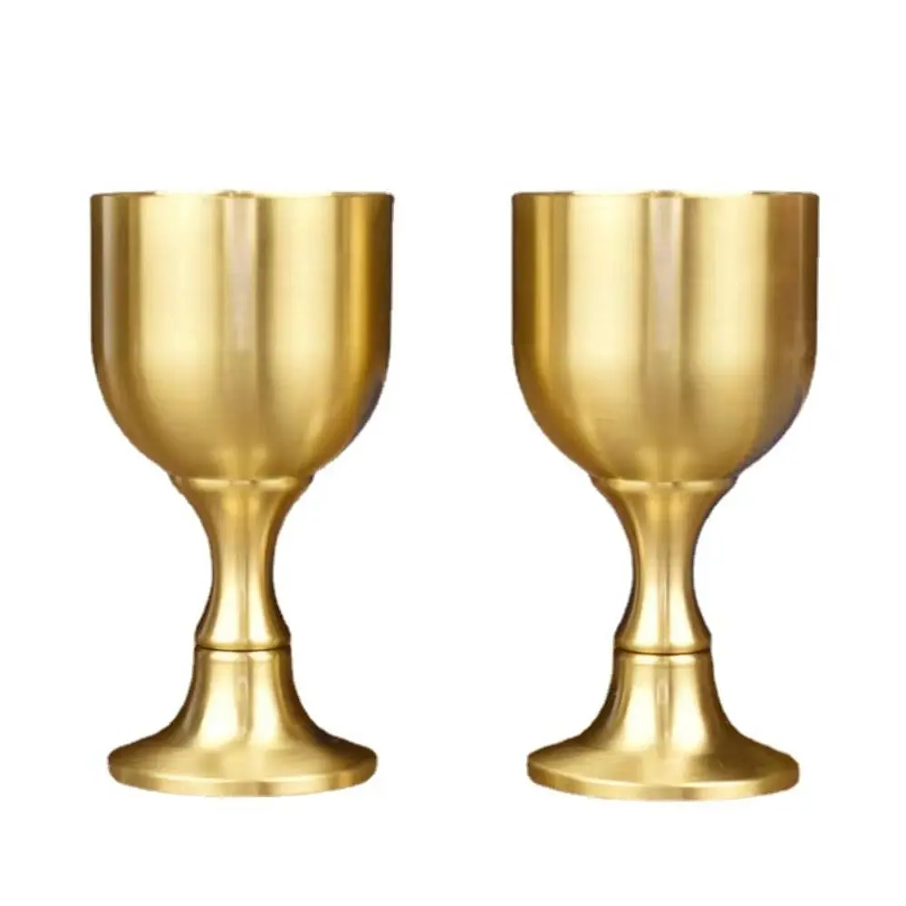 Retro Carved Goblet Not Fade Stable Desktop Ornaments Solid Brass Smooth Brass Cup Cocktail