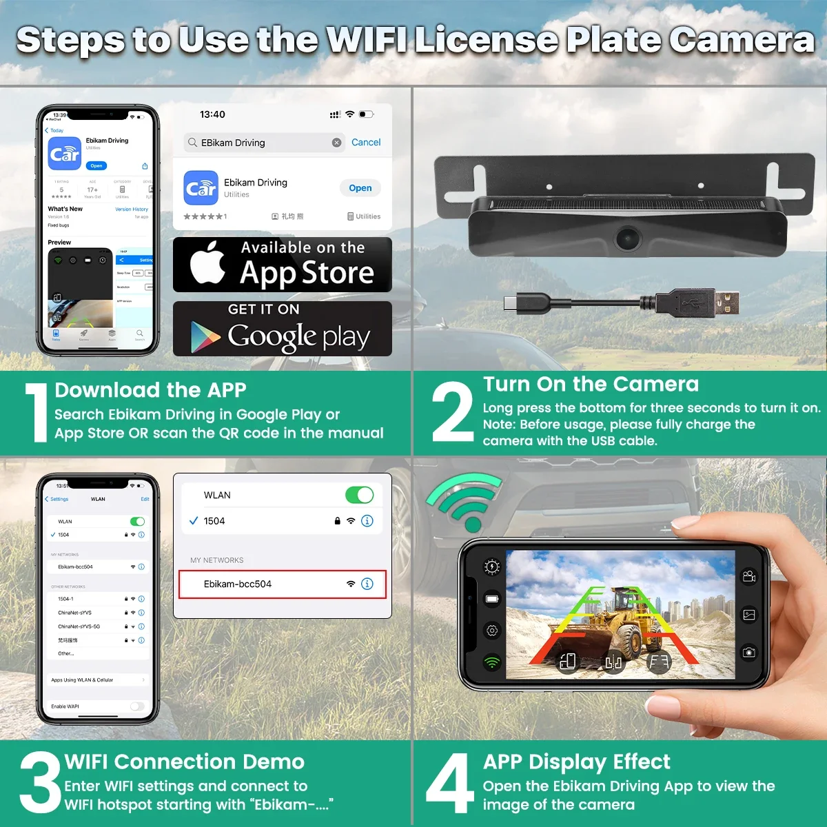 GreenYi كاميرا ترخيص لاسلكية تعمل بالطاقة الشمسية 5G WiFi HD 1080P مع بطارية مدمجة 4800 مللي أمبير في الساعة لهاتف iPhone لسيارة Van RV