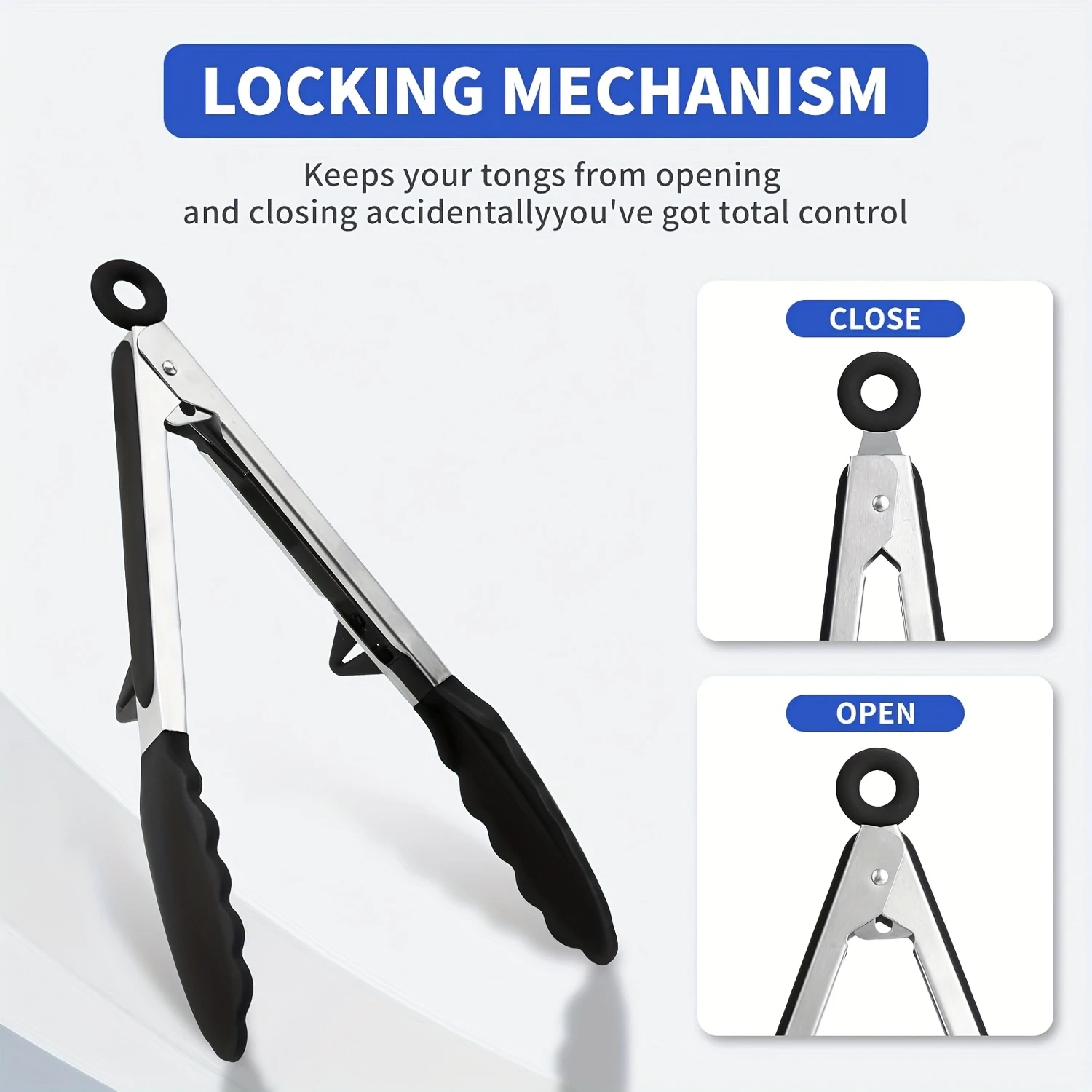 3pcs Heat Resistant Silicone Tongs Set, Stainless Steel Kitchen & BBQ Tongs with Wall Brackets, Non-Slip Non-Scratch for Grillin