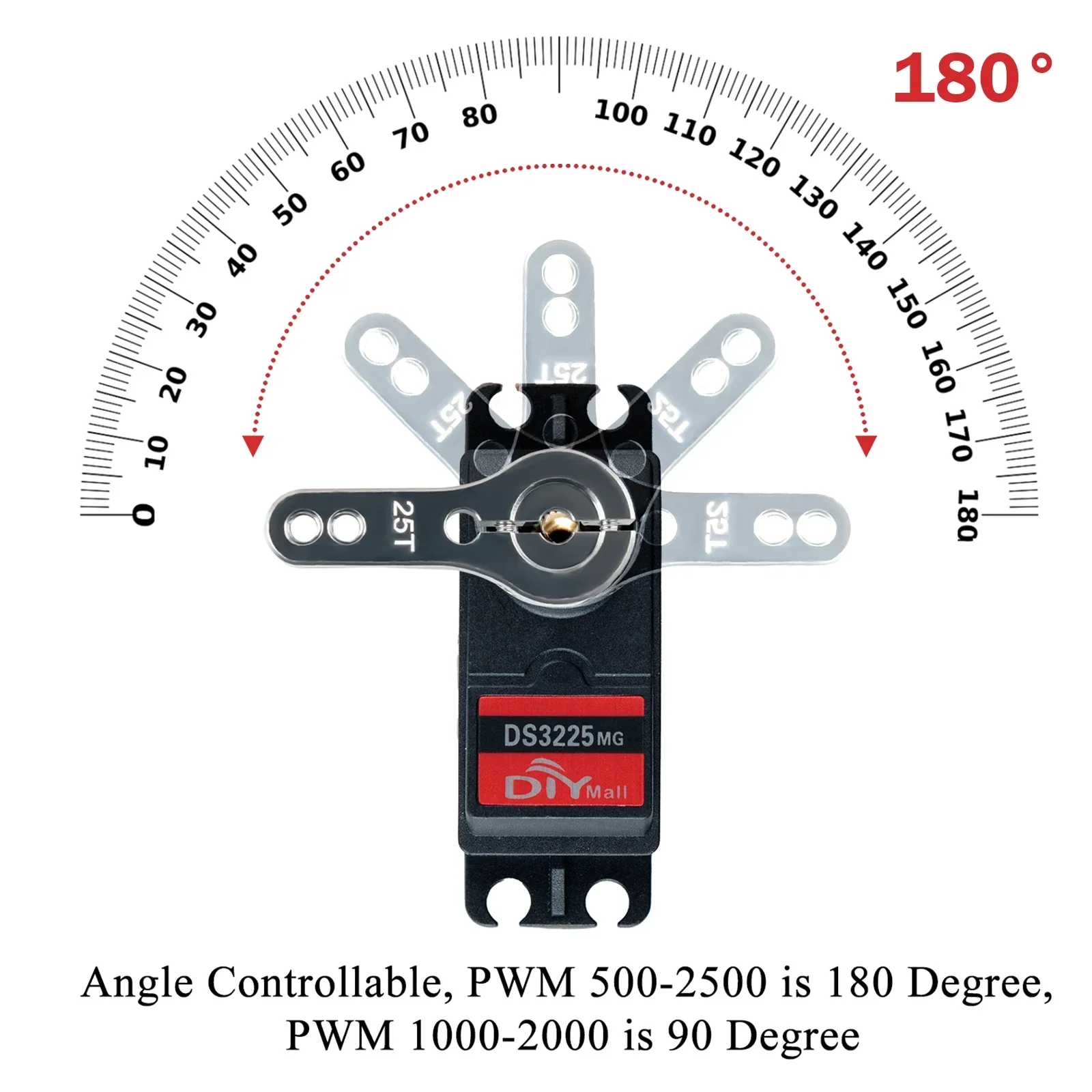 Servomotor digital ds3225 25kg, 180/270 graus de alto torque, engrenagem de metal completa, servo rc com servo à prova d'água 25t para carros baja 1/8
