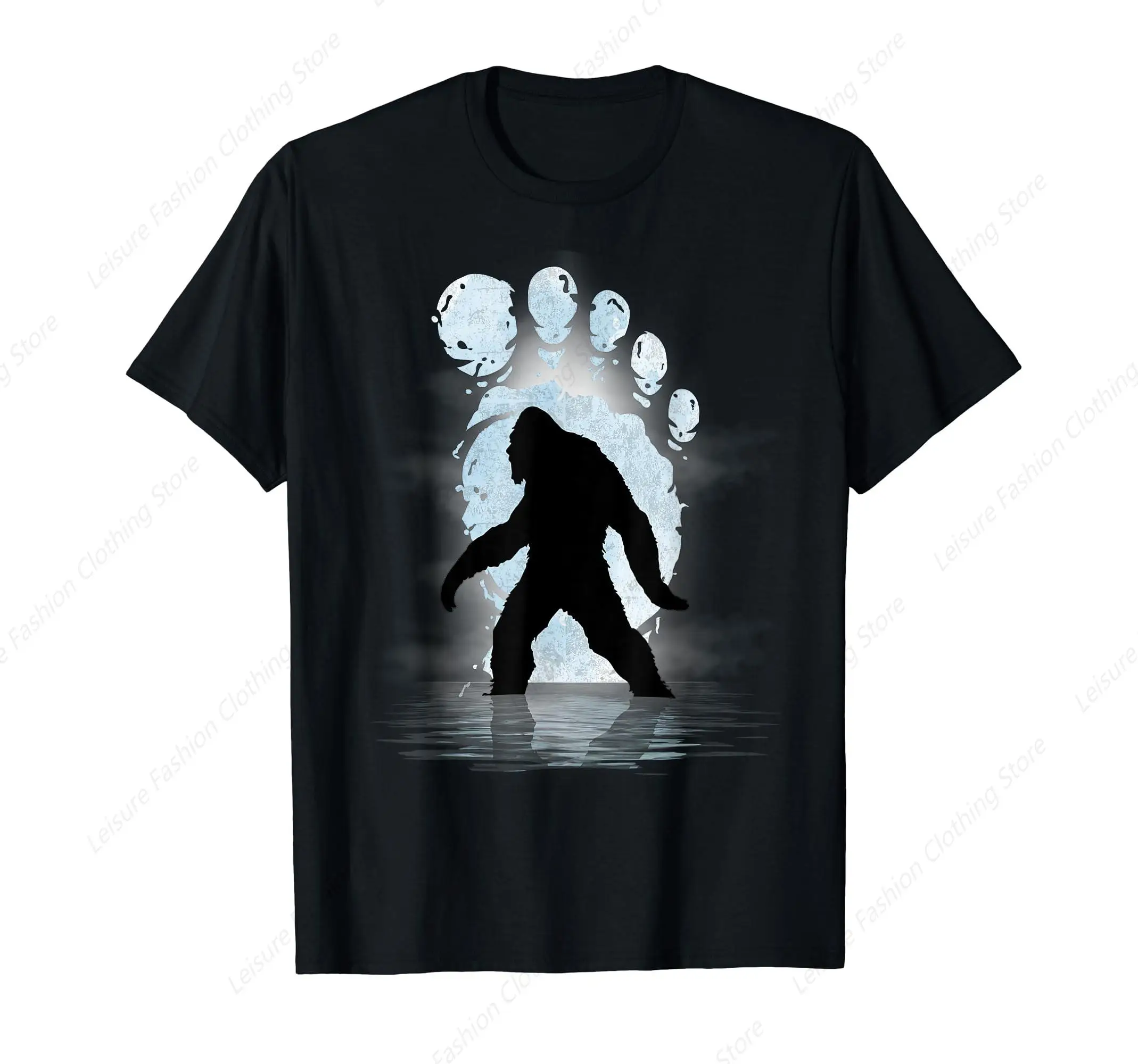 Bigfoot Footprint Moon Light Funny Sasquatch T-Shirt Summer Men Women's Cotton Tee Unisex Clothing