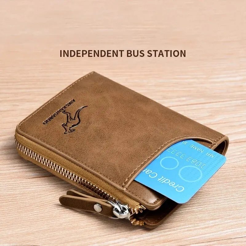 Wallet Leather Business Card Holder Zipper Purse Luxury Wallets for Men RFID Protection Purses Carteira Masculina Luxury.-zmt