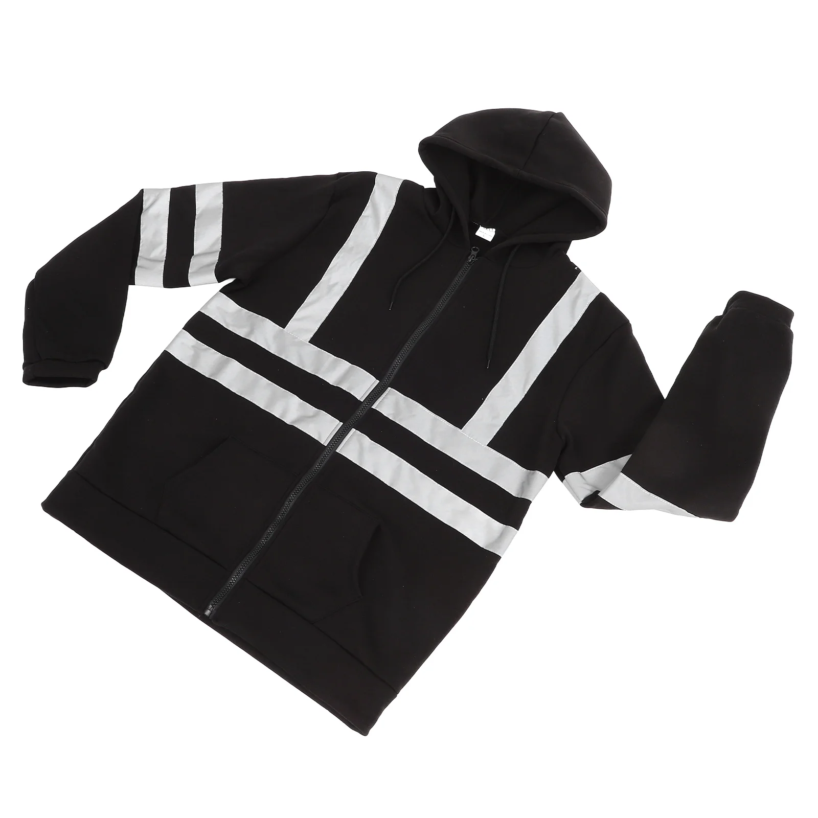 

Reflective Strip Sanitation Work Clothes Black L Size High Visibility Hoodie For Night Outdoor Safety Sweatshirt Men