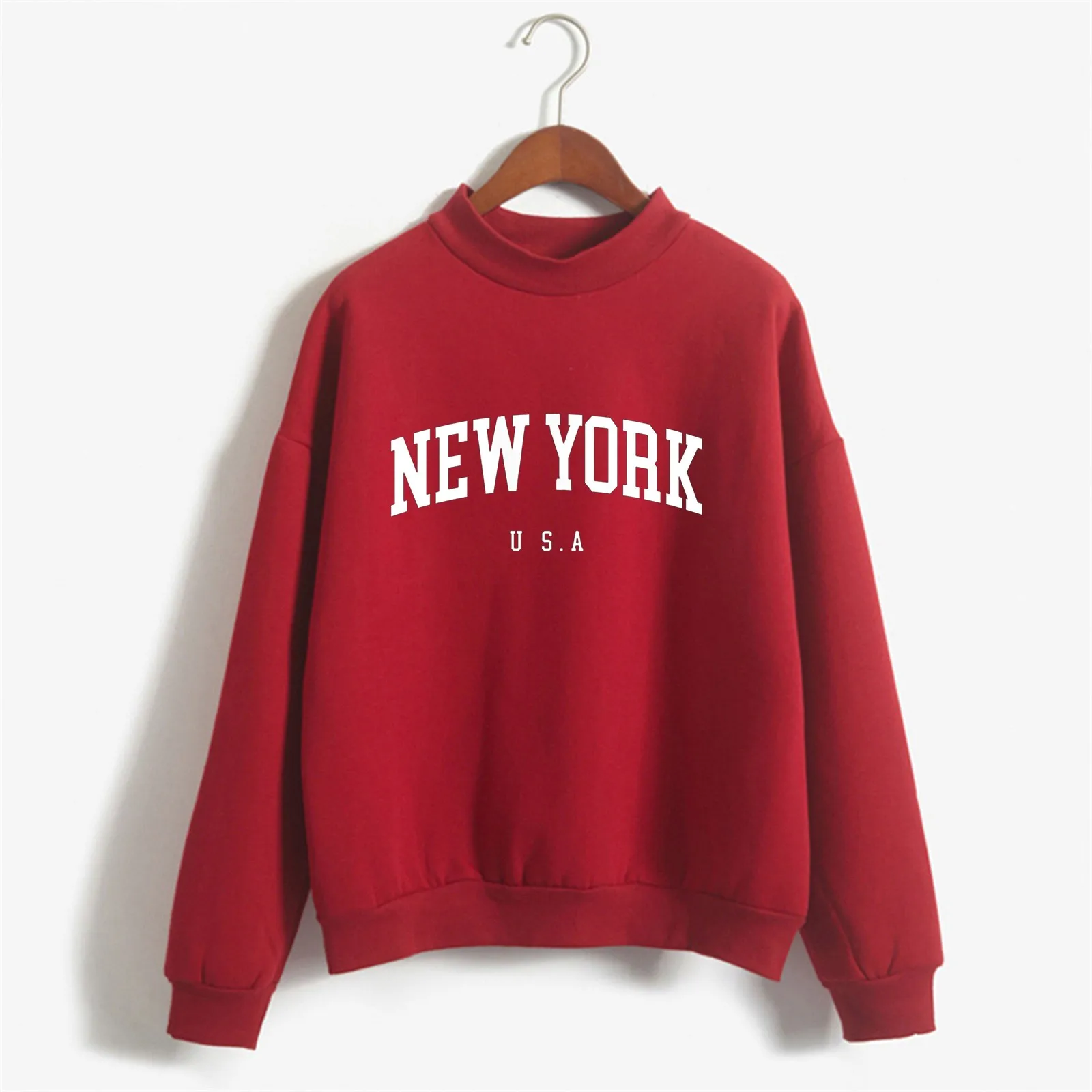 

New York Print Hoodies Womens Sweatshirt Red Outwear Oversize Kpop Hooded Pullover Autumn Winter Girls All Match Coat Female Tee