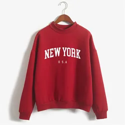 New York Print Hoodies Womens Sweatshirt Red Outwear Oversize Kpop Hooded Pullover Autumn Winter Girls All Match Coat Female Tee