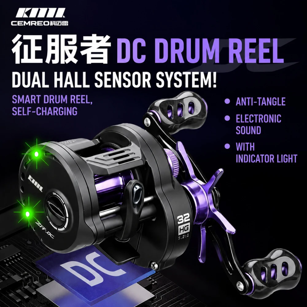 

7.2:1 Smart DC Electronic Brake Drum Reel Anti-Backlash 6+1BB 5kg Drag Micro Lure Versatile Long Cast With LED light Sound Alert