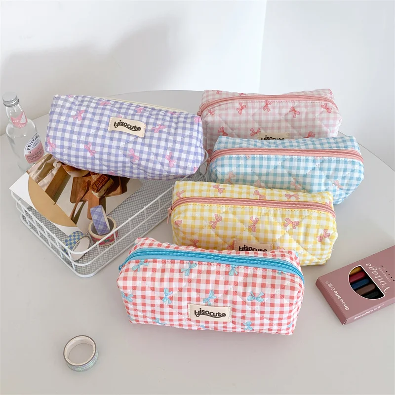 Fashion Simplicity Bow Women Travel Storage Bag Cute Design Girl Pencil Case Makeup Bag Retro Ladies Cosmetic Bag