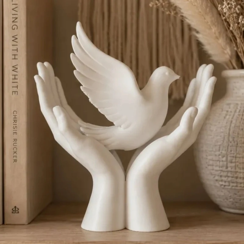Mini Peace Hand Dove Figurine Ornament, Creative Desktop Shelf Home Decor, Ideal Gift for Easter Valentine Mother's Day