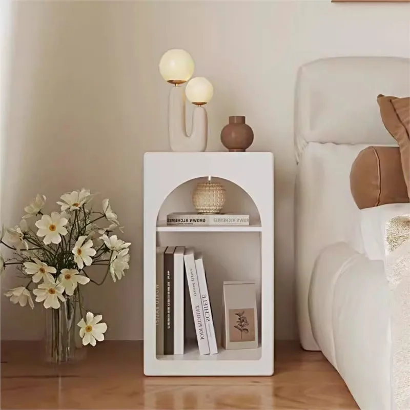 

MOMO Minimalist Modern White Mini Bedside Cabinet Wabi Sabi Creative French Style Bedroom Storage Shelf Small Unit White
