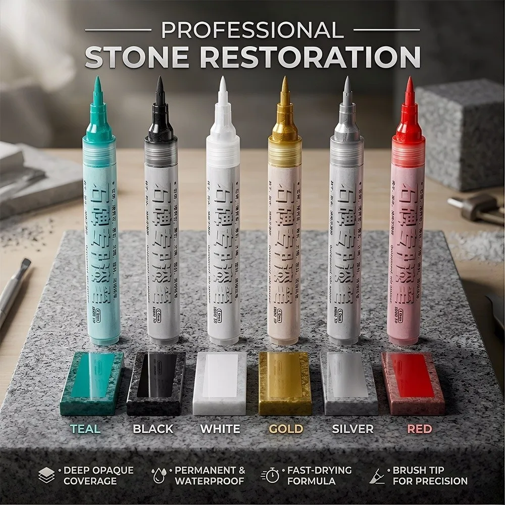 6 Color Tombstone Marker Pen Professional Waterproof Paint Repair Pen TouchUp Fade Resistant Repair Decorating Pen