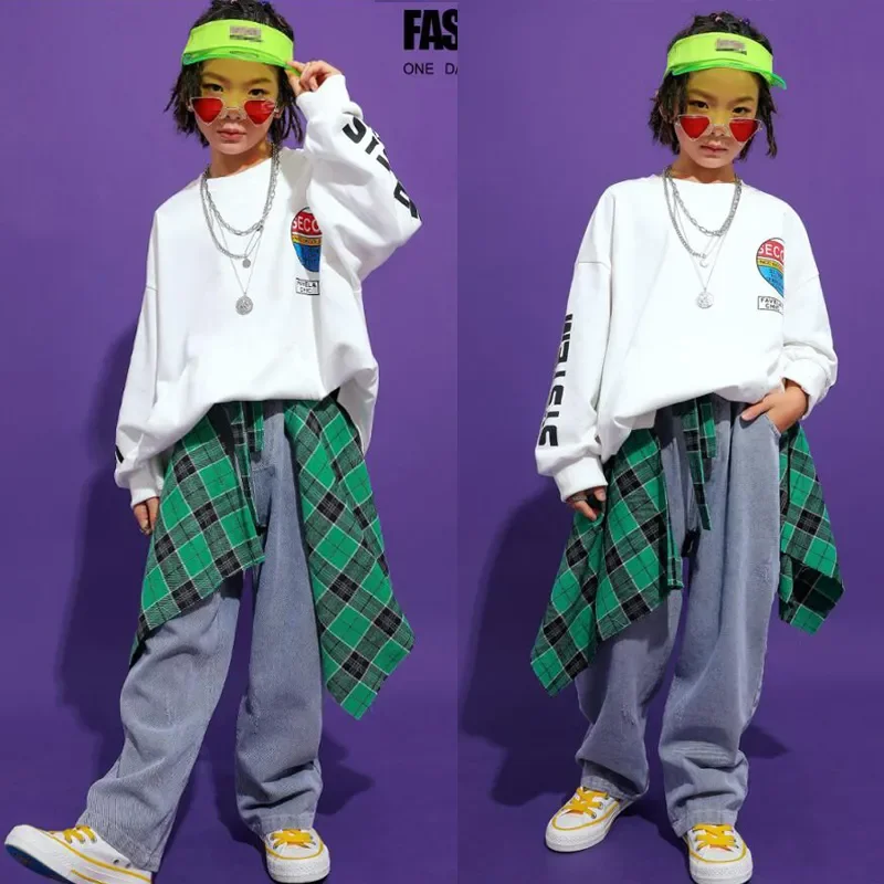 Vêtements de danse jazz pour enfants, tenue de scène pour enfants, vêtements de salle de Rhpour enfants, sweat-shirt blanc pour garçons et filles, vêtements Hip Hop