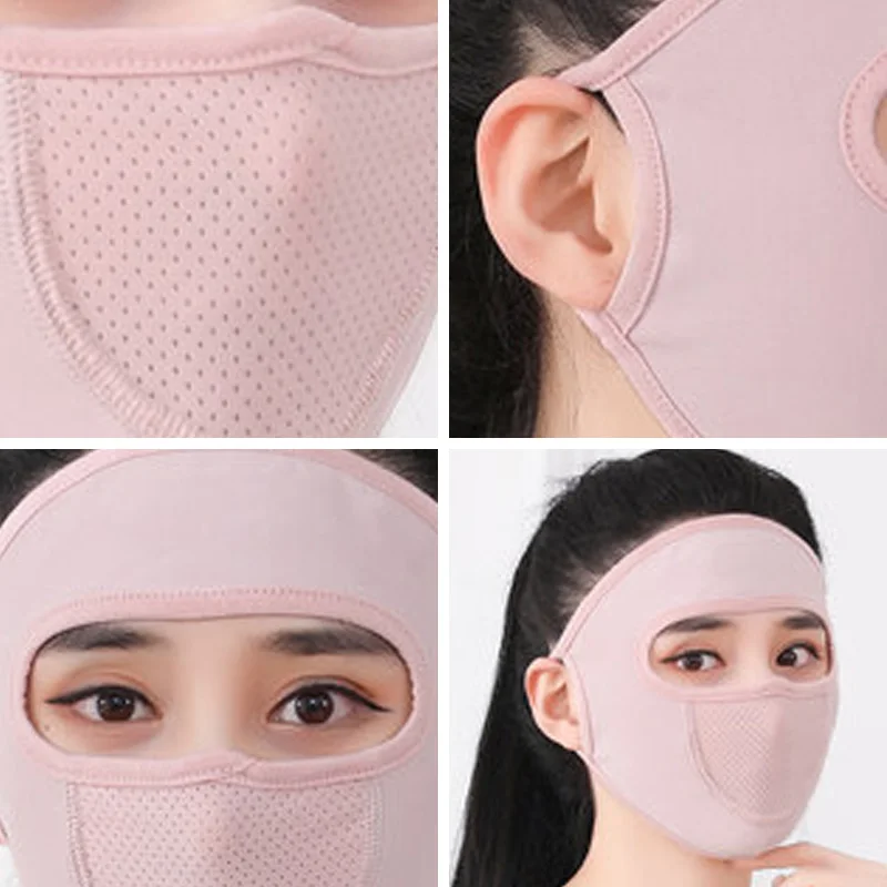 Ice Silk Sunscreen Mask Summer Thin Full Face Cover Dust-Proof Breathable Uv Protection Neck Protector Outdoor Hanging Ear Mask