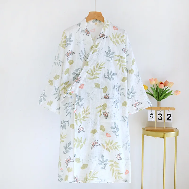 

Хлопковый халат для женщин, одежда для сна, тонкие весенне-осенние впитывающие халаты юката с длинными рукавами, быстросохнущие банные халаты